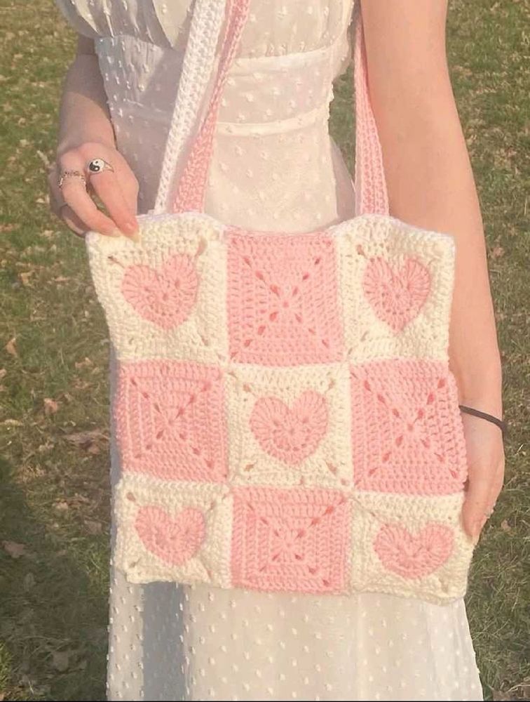 Crochet Heart Tote Bag