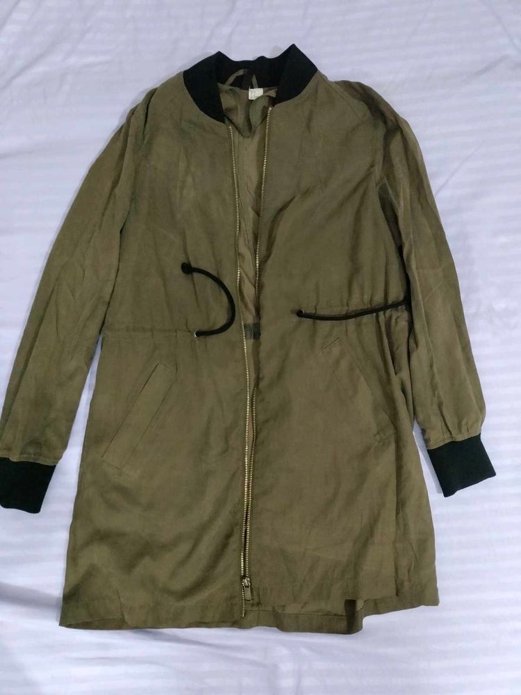 H&amp;m khaki green long bomber jacket