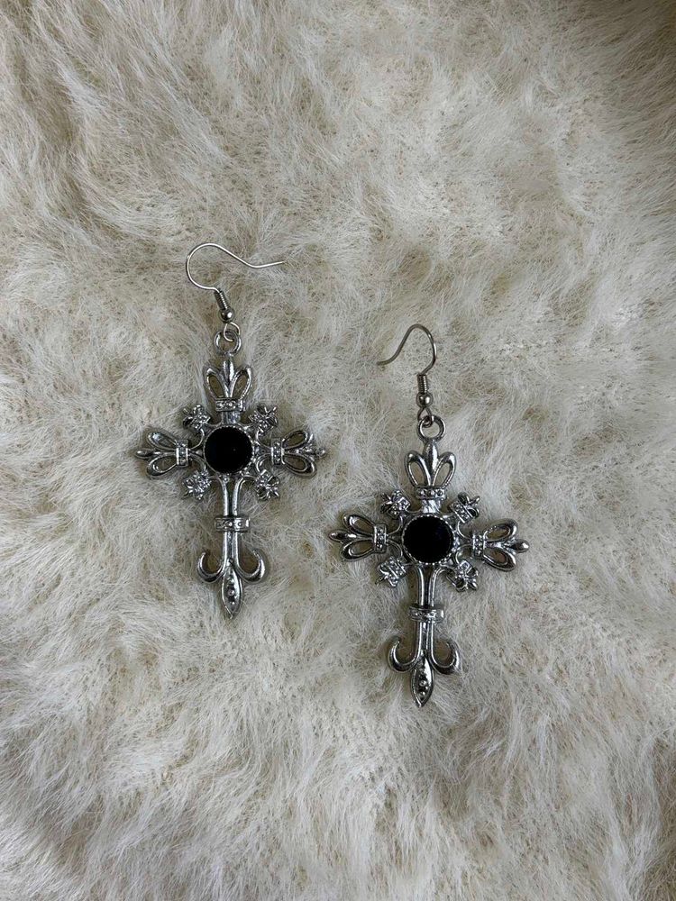 Black Cross Dangle Earrings