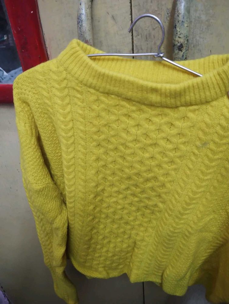 Yellow Knitted Pullover Sweater