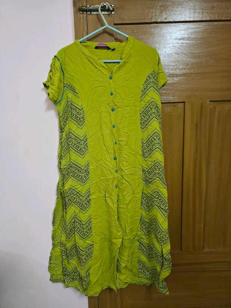Green Printed Casual Kurta