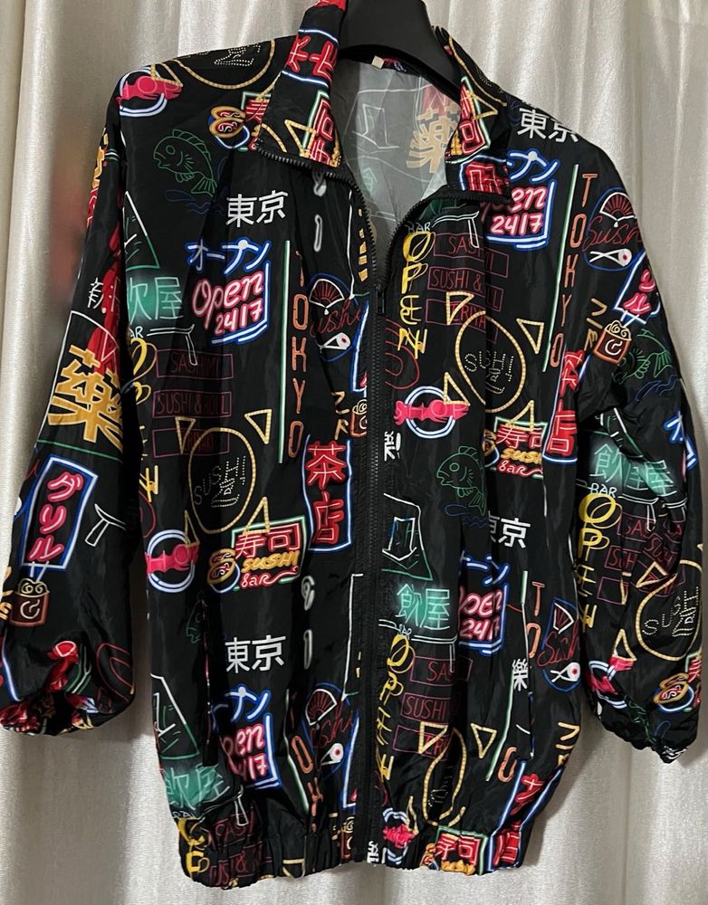 Tokyo Neon Print Windbreaker Jacket
