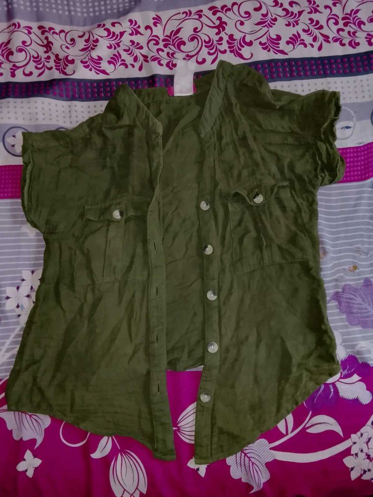 Olive Green Button-Down Top