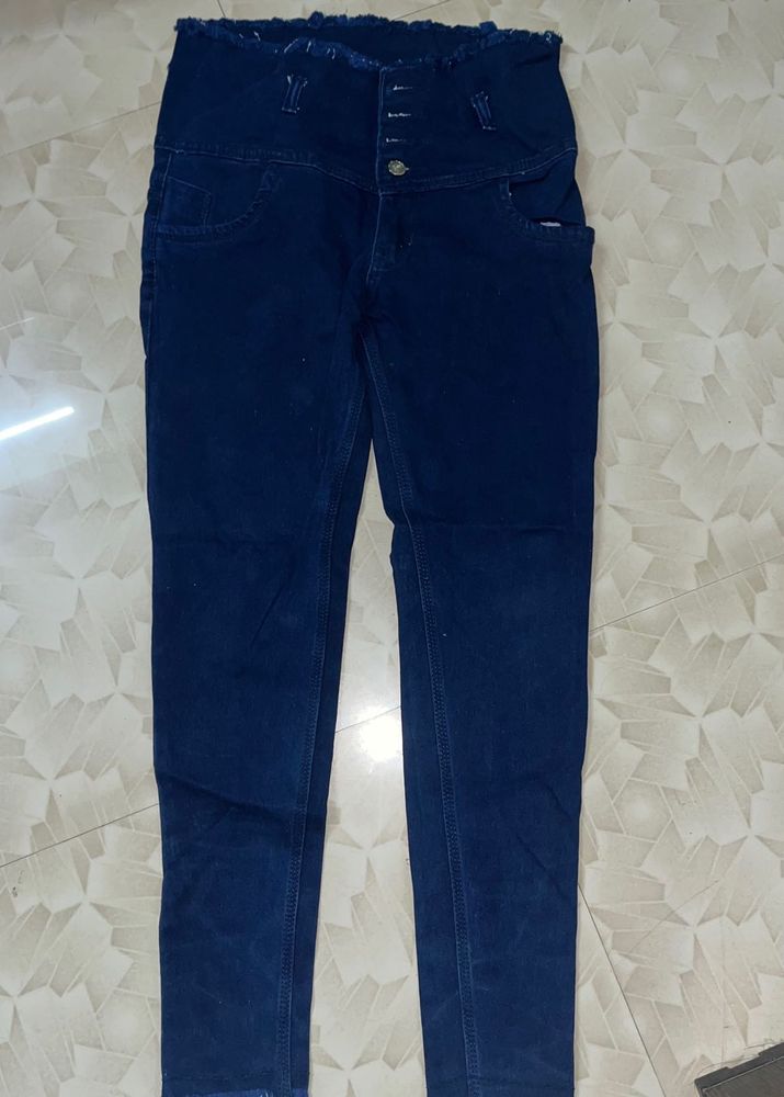 Dark Blue High-Waisted Jeans