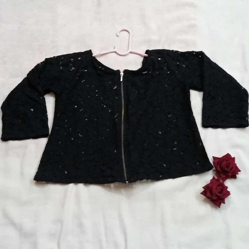 Fancy Black Lace Zip-Up Jacket