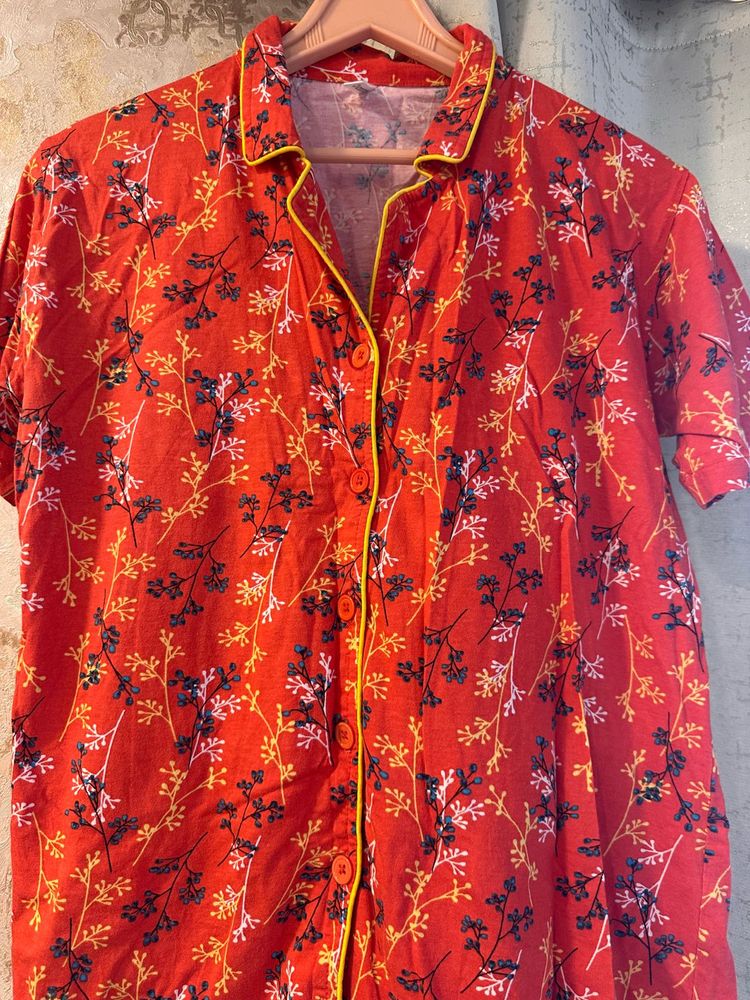 Red Floral Button shirt- Bust- 32/34