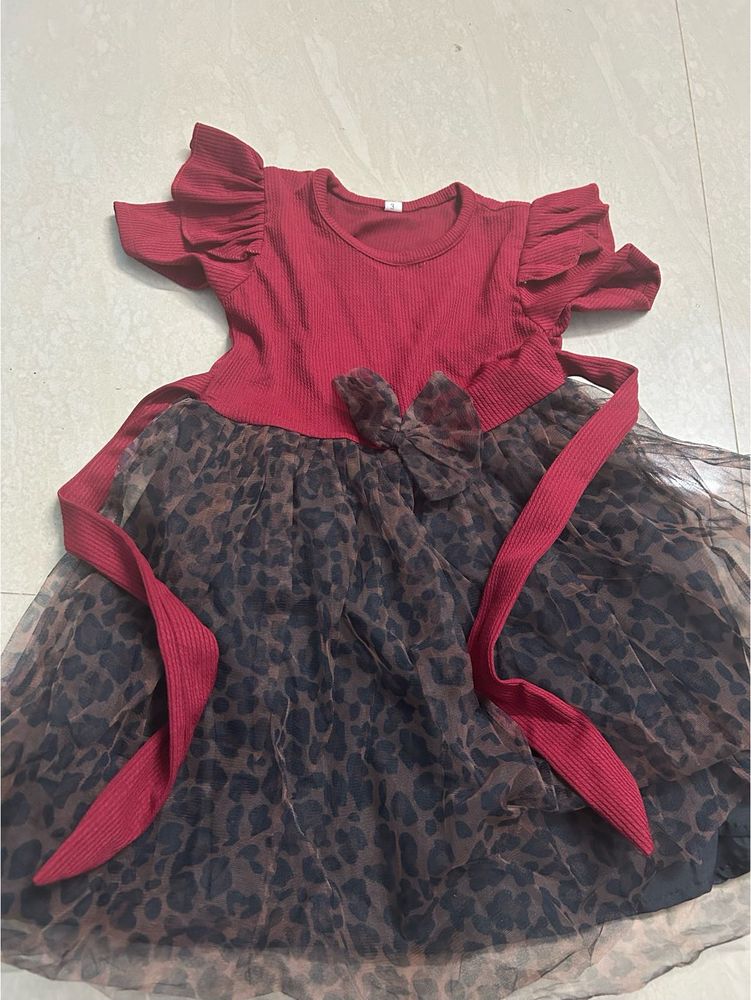 Girls Red &amp; Leopard Print Dress