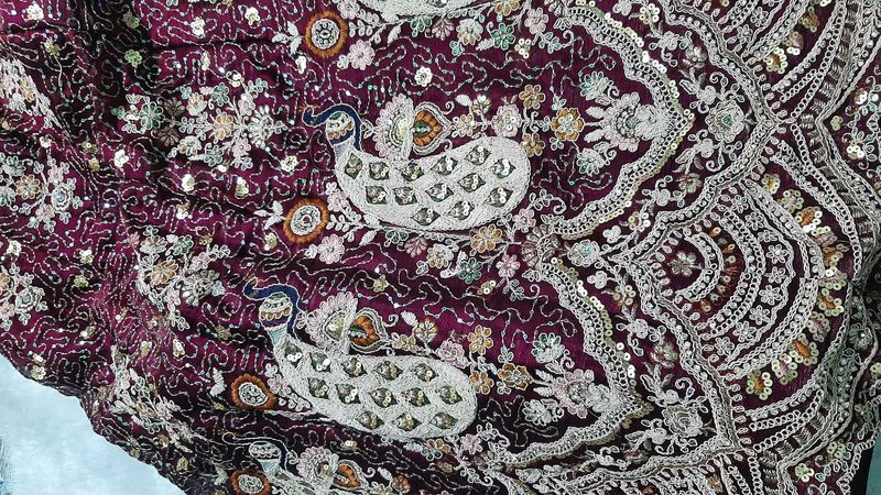 Wine  Jimmy Choo Embroidered Lehga