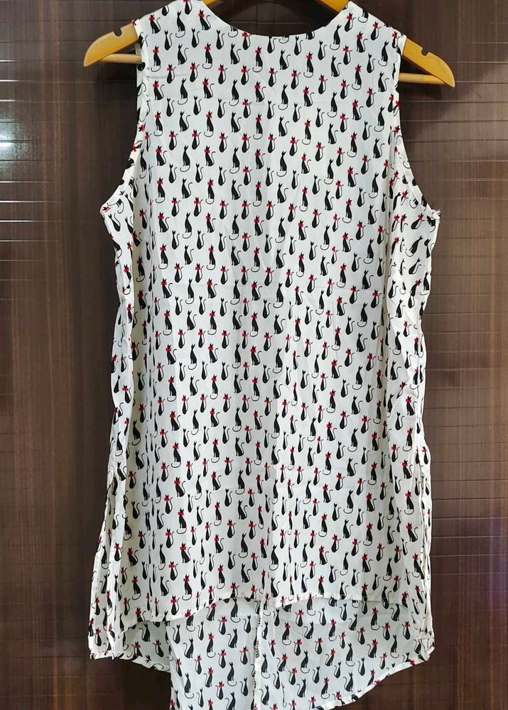 Kitty Print High Low Tunic Top