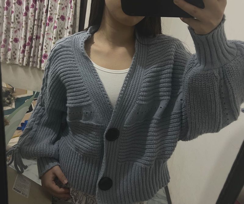 Blue Cropped Cardigan