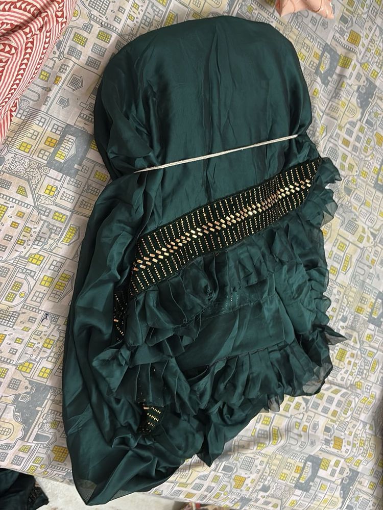 Ready To Wear Green Ruffle Saree