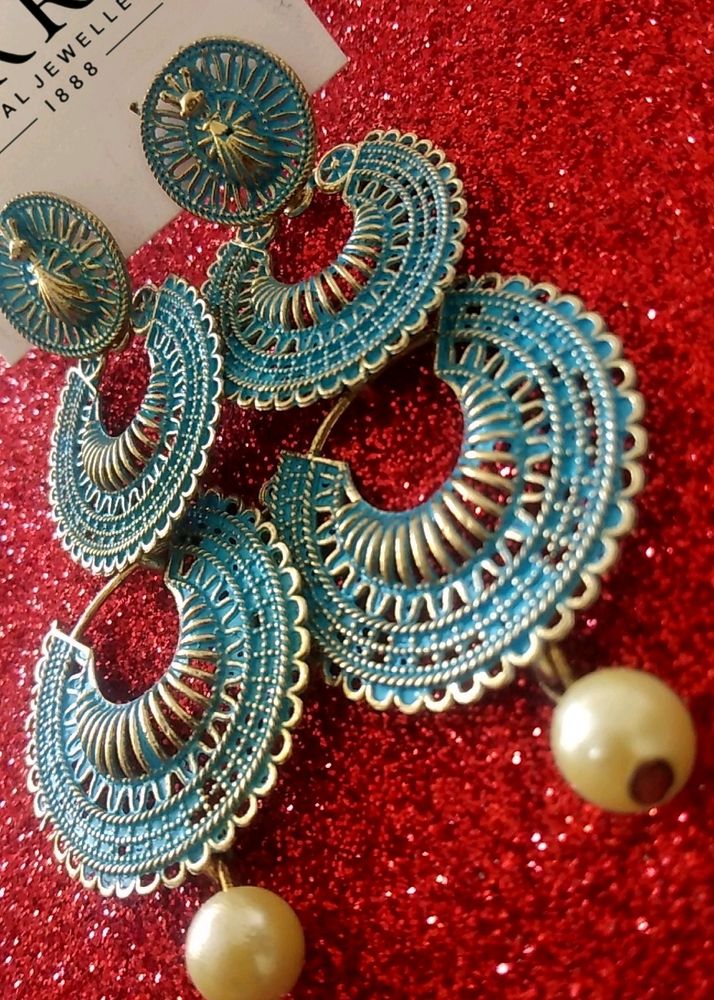 AQUA BLUE OXIDIZED JHUMKA