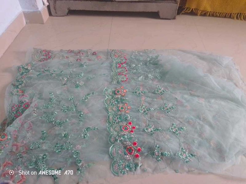 Embroidered Net Fabric - Light Green