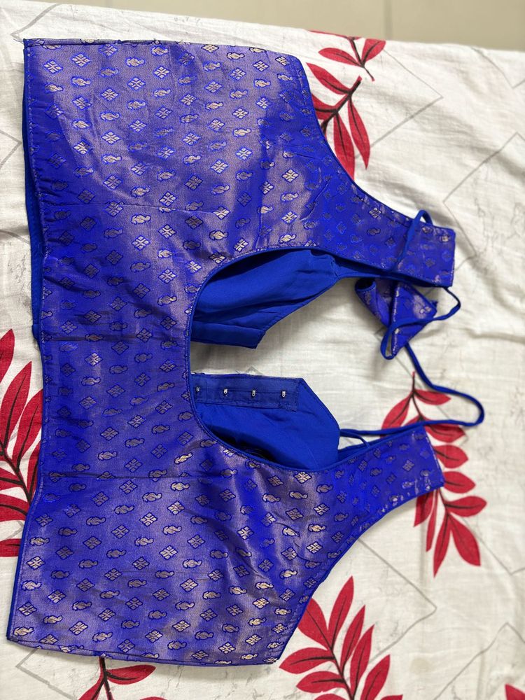 Readymade 42 Size Blue Banarsi Blouse