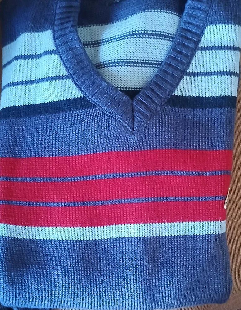 Striped Knit V-Neck Sweater