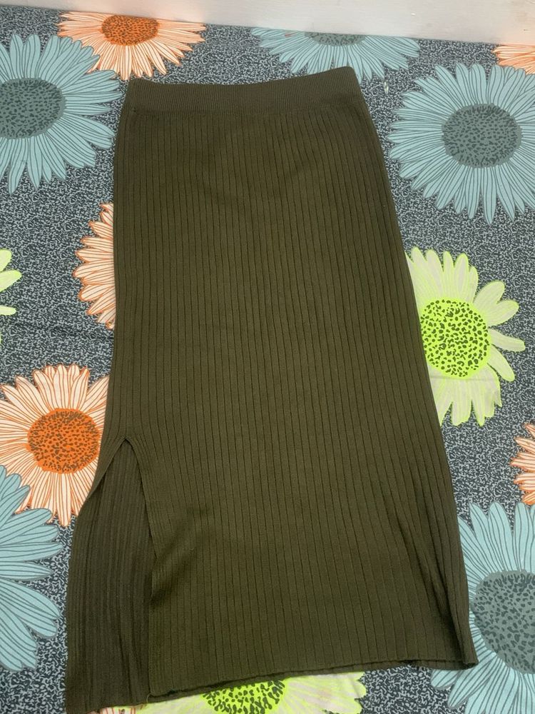Olive Knit Midi Skirt