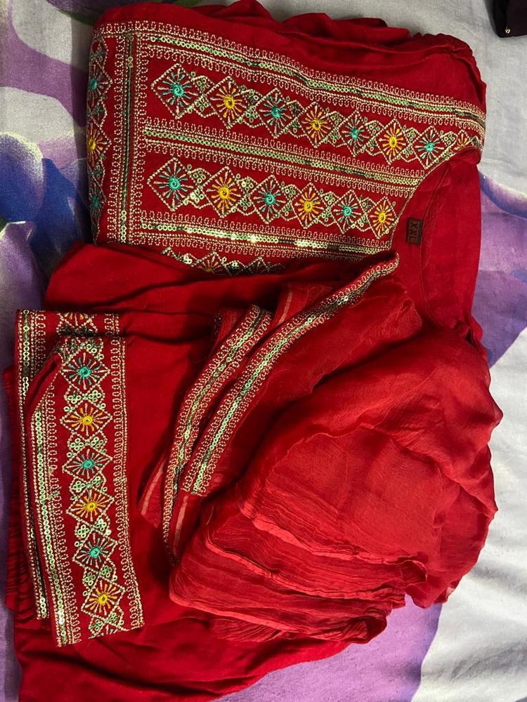 Price Drop New Stitched Red Colour Suit With embro