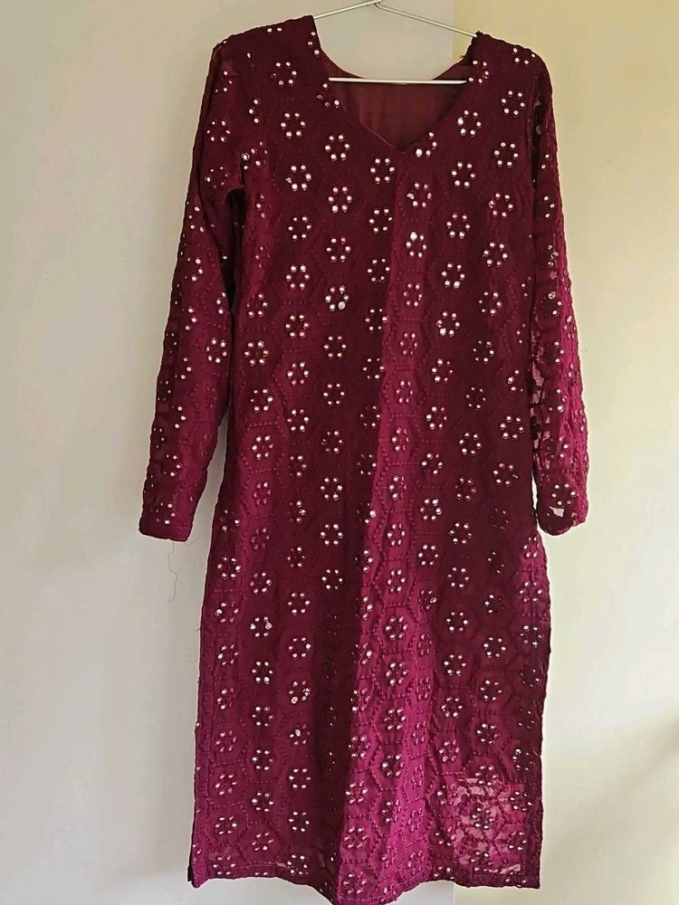 Maroon Embroidered Kurti