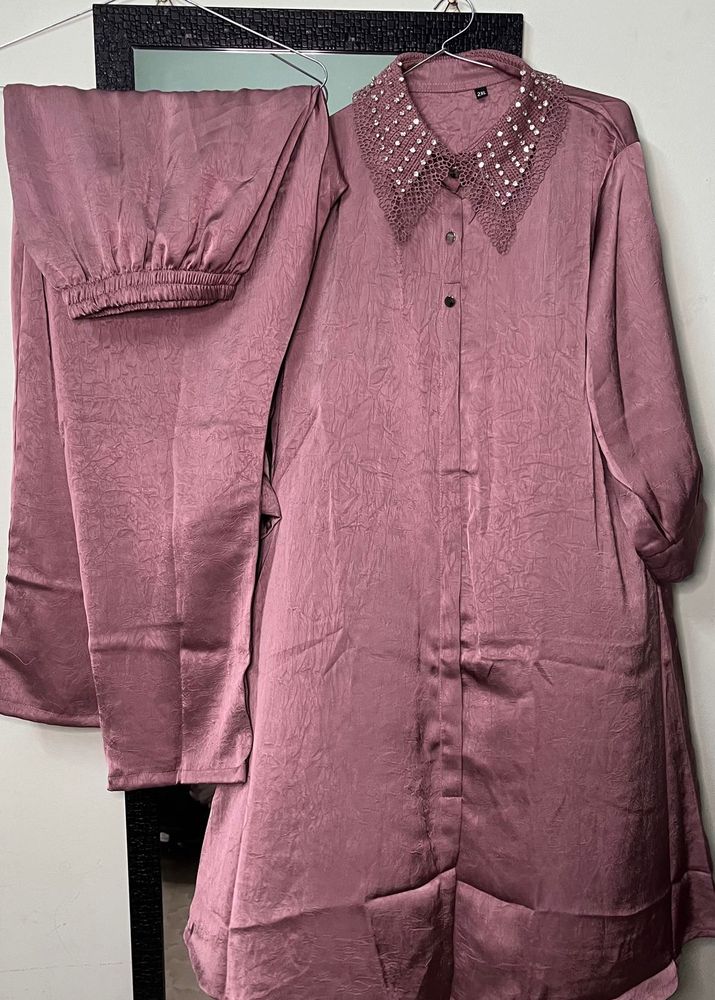 Elegant Mauve Shirt &amp; Pant cord set