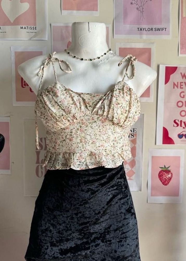 Floral Beige Back Tie Peplum Top