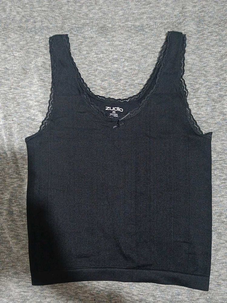 Black Lace Trim Tank Top