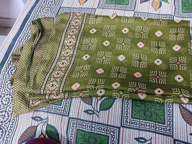 Olive Green Bandhani Print Saree