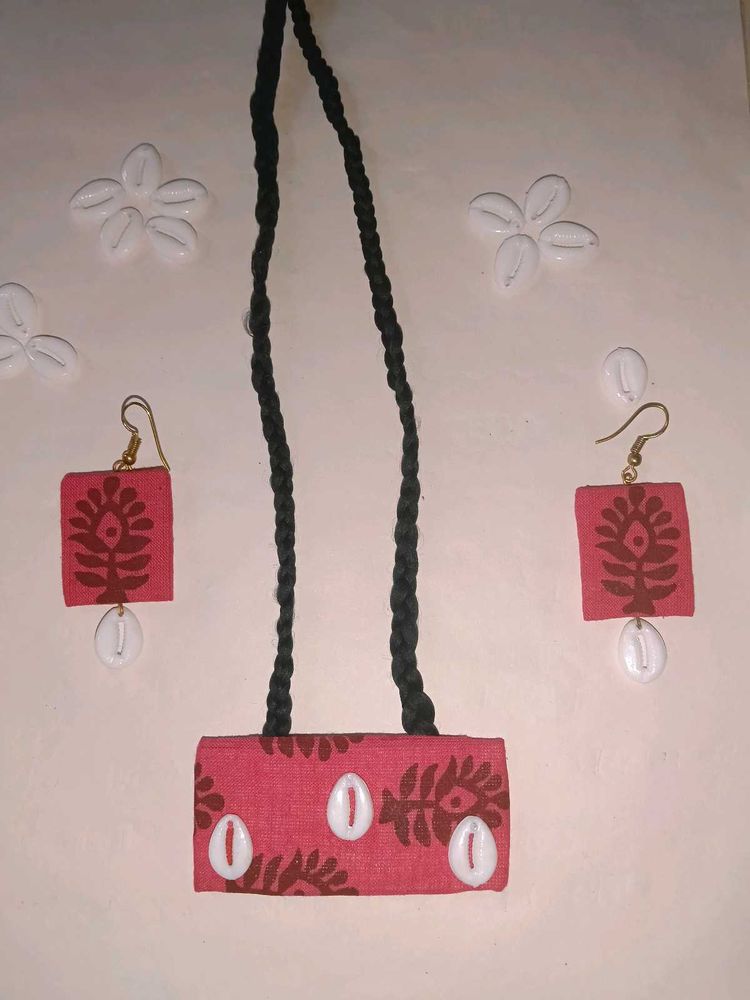 Handmade Fabric &amp; Shell Jewelry Set
