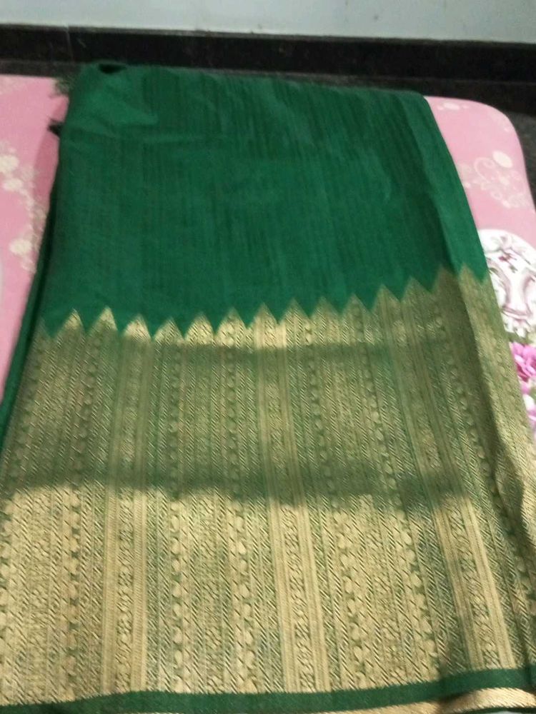 Green &amp; Gold Banarasi Silk Saree