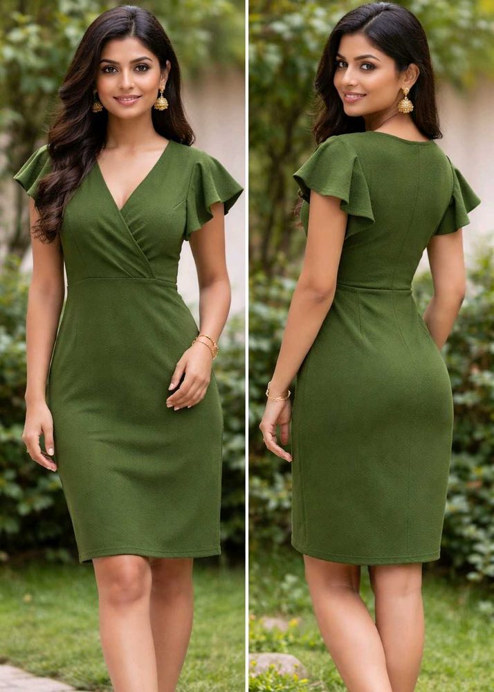 Olive Green Flutter Sleeve Dress