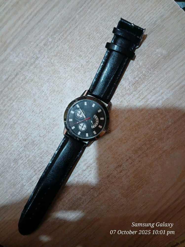 Black Leather Band Watch