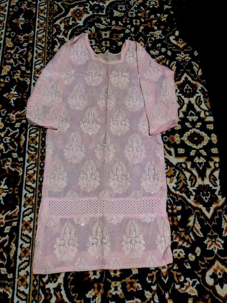 Pink Embroidered Kurta with salwar