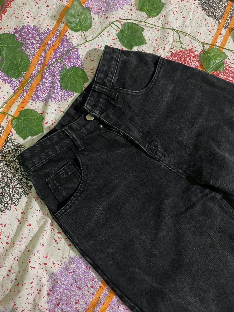 shine charcoal black jeans mom fit
