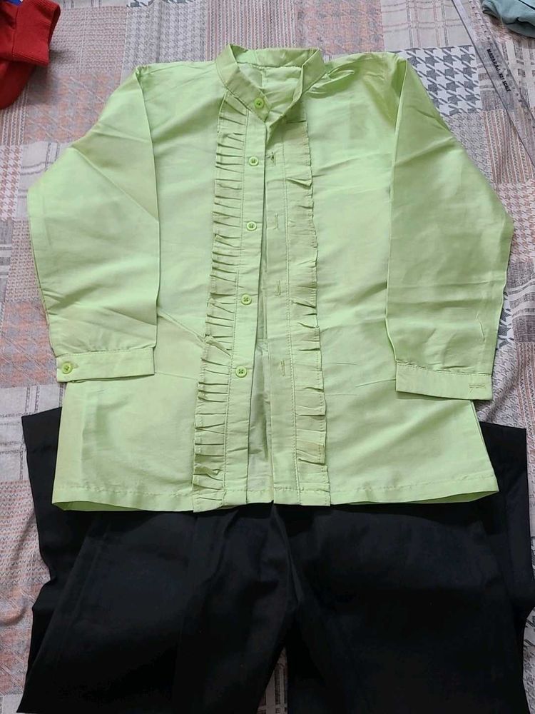 Light Green Party Wear Trousers And Shirt