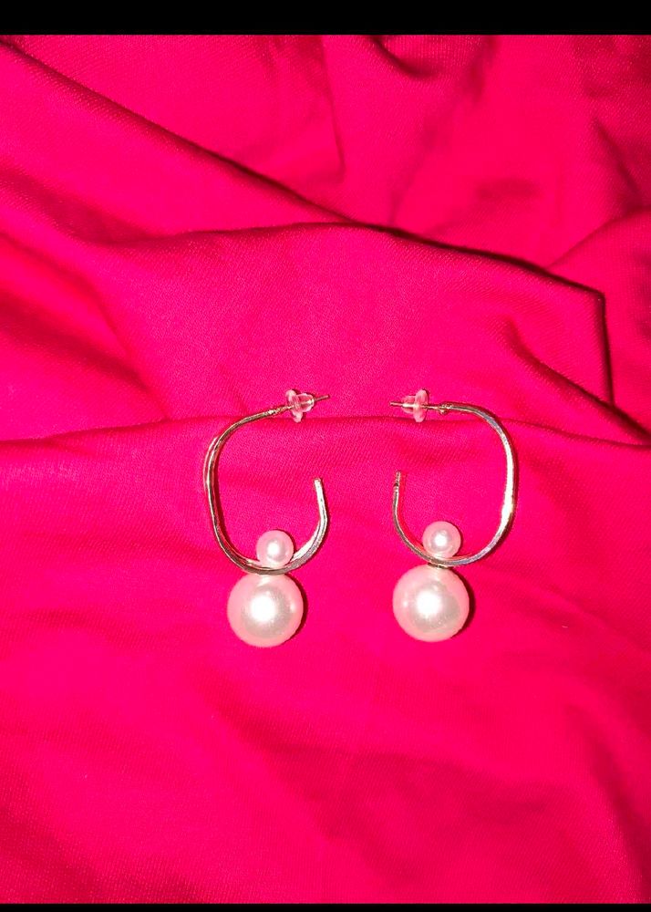 Pearl Drop Hoop Earrings