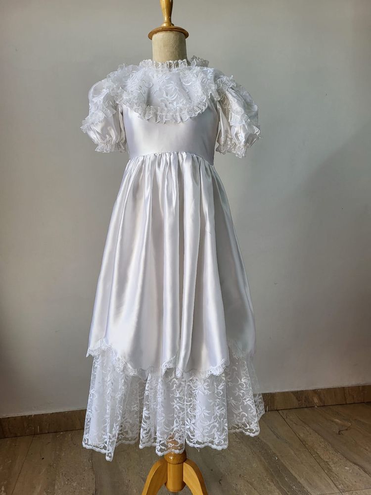 White Satin Dress with Lace Details