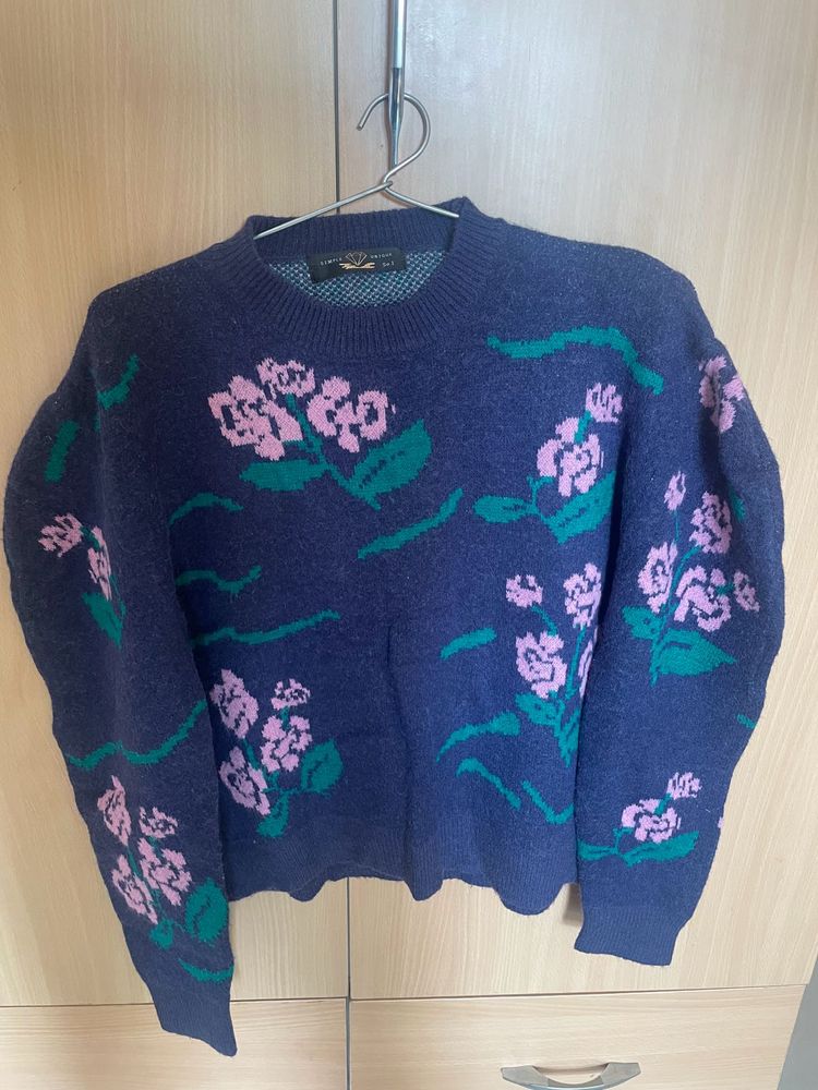 Blue Floral Sweater