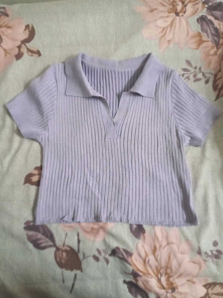 Cute Ribbed Polo Top