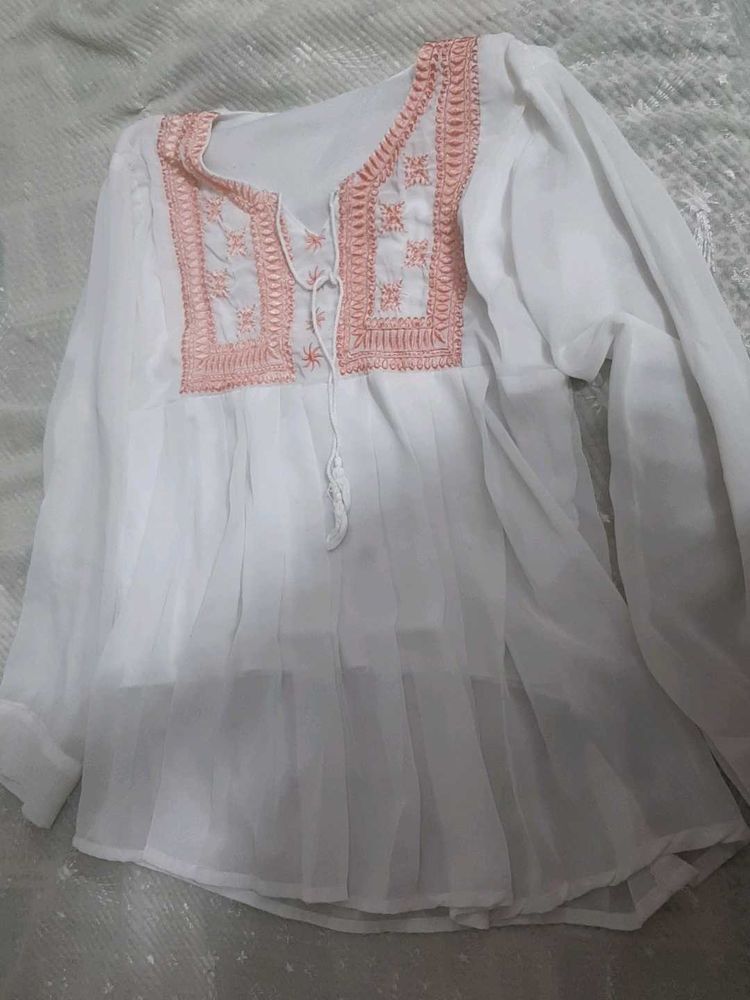 White Embroidered Tunic Top