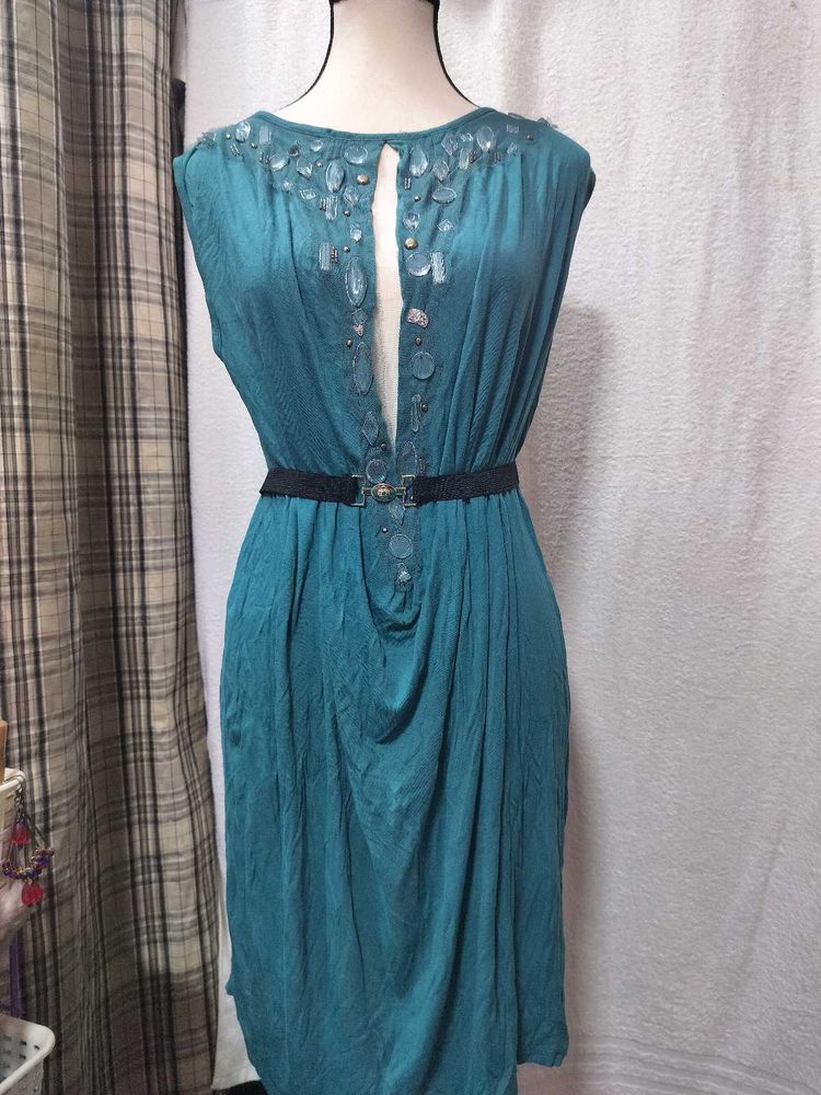 Freesize Teal Embellished Casual Dress
