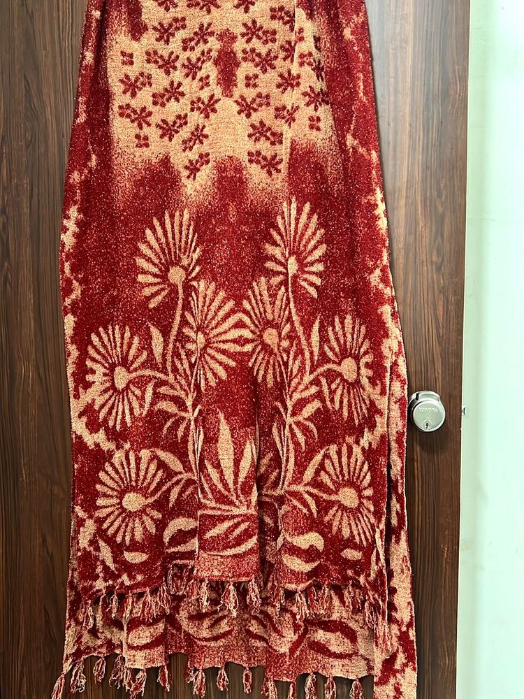 Maroon Floral Shawl with Tassels