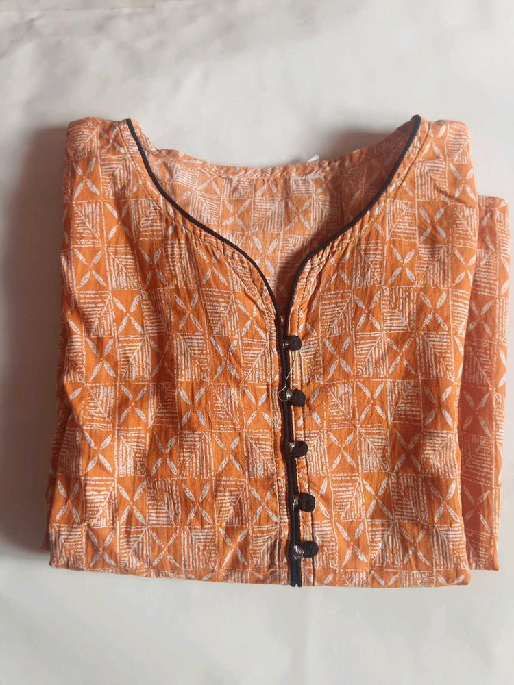 Stylish Orange Printed + Red Floweral Tops