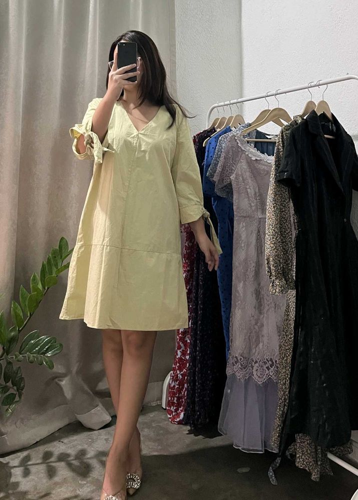 butter yellow v neck dress