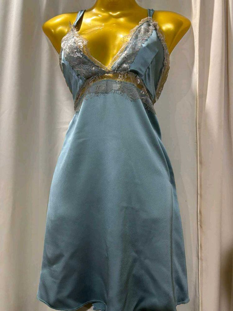 Silky Blue Lace Lingerie Dress