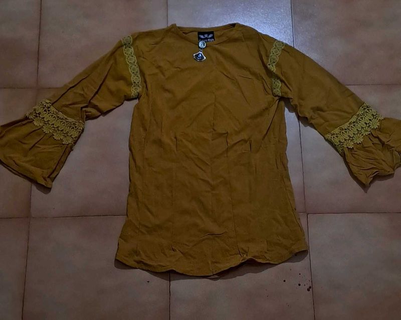 Mustard Color With Lace Design Top For Women