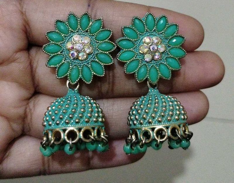 Green Jhumka Earrings