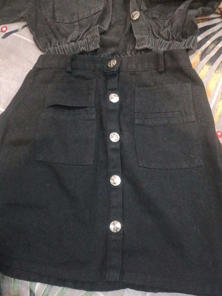 Black Denim Mini Skirt