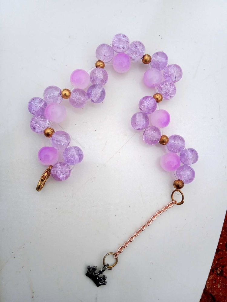 Purple Beaded Bracelet with Crown Charm