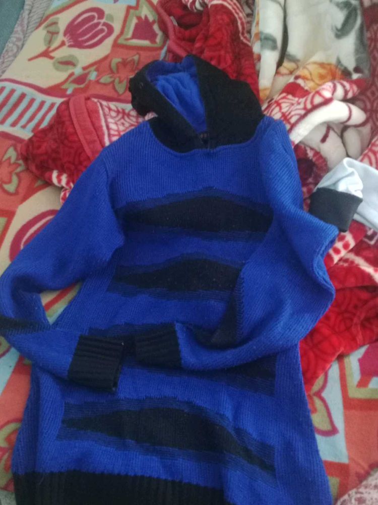 Blue &amp; Black Striped Knit Hoodie