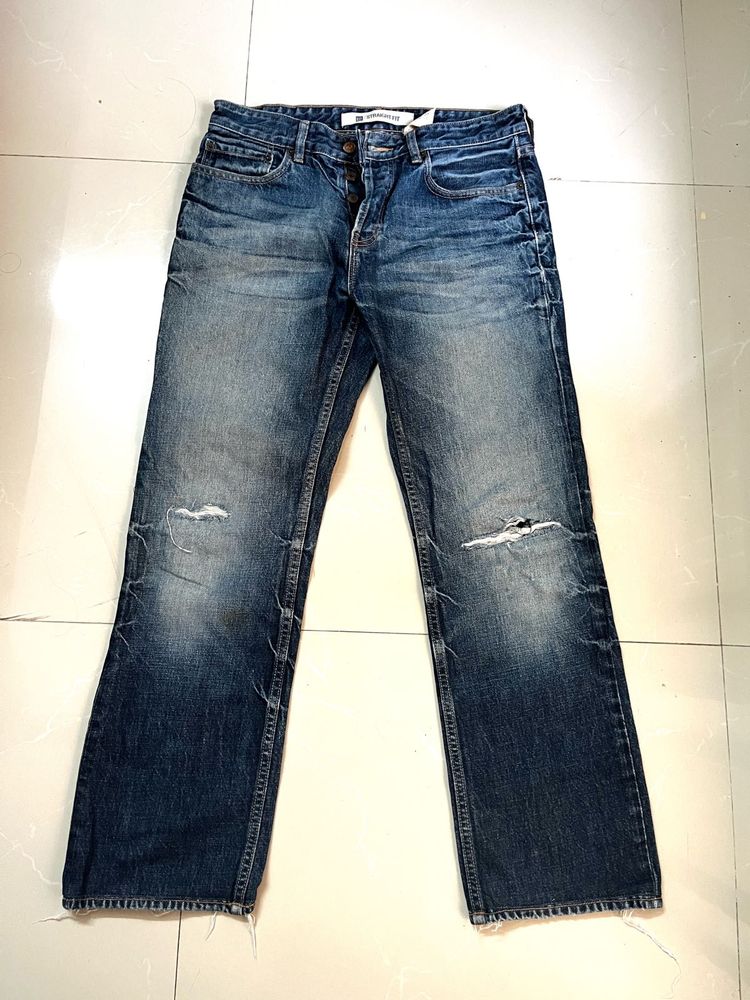 Ripped Straight Leg Jeans