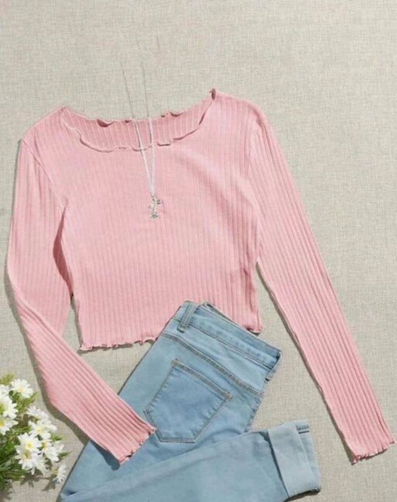 Full Sleeves Round Neck Ribbed Top for Girls